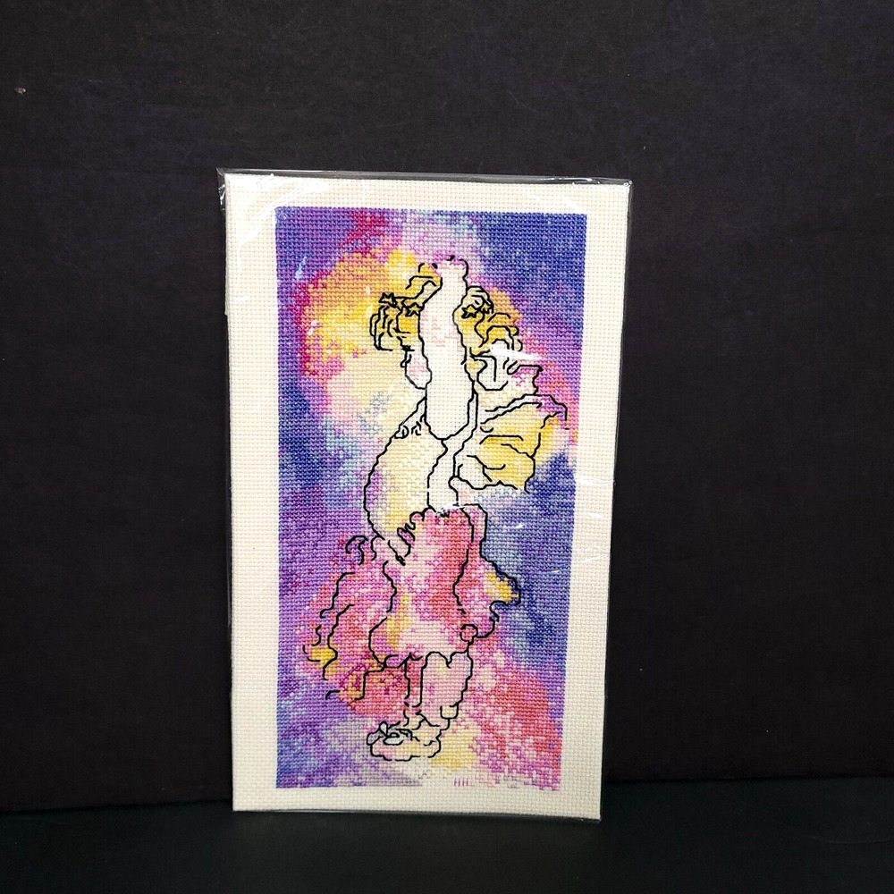 Handmade Completed Cross Stitch Ballerina Fairy Angel Watercolor Needlework Art